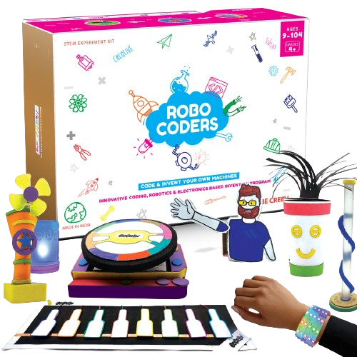 Robocoders Coding Invention STEM Kit, Scratch Like Block Based Coding, 30+ Experiments, Learn to Code for Children